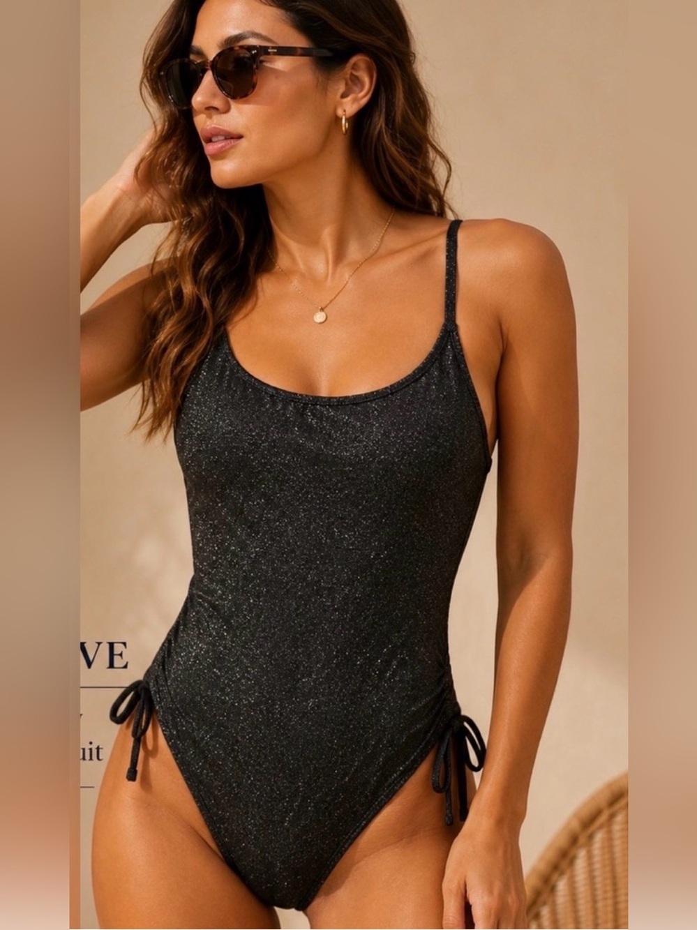 NWT Salt & Cove Black Metallic Shimmer One Piece Swimsuit Size Small